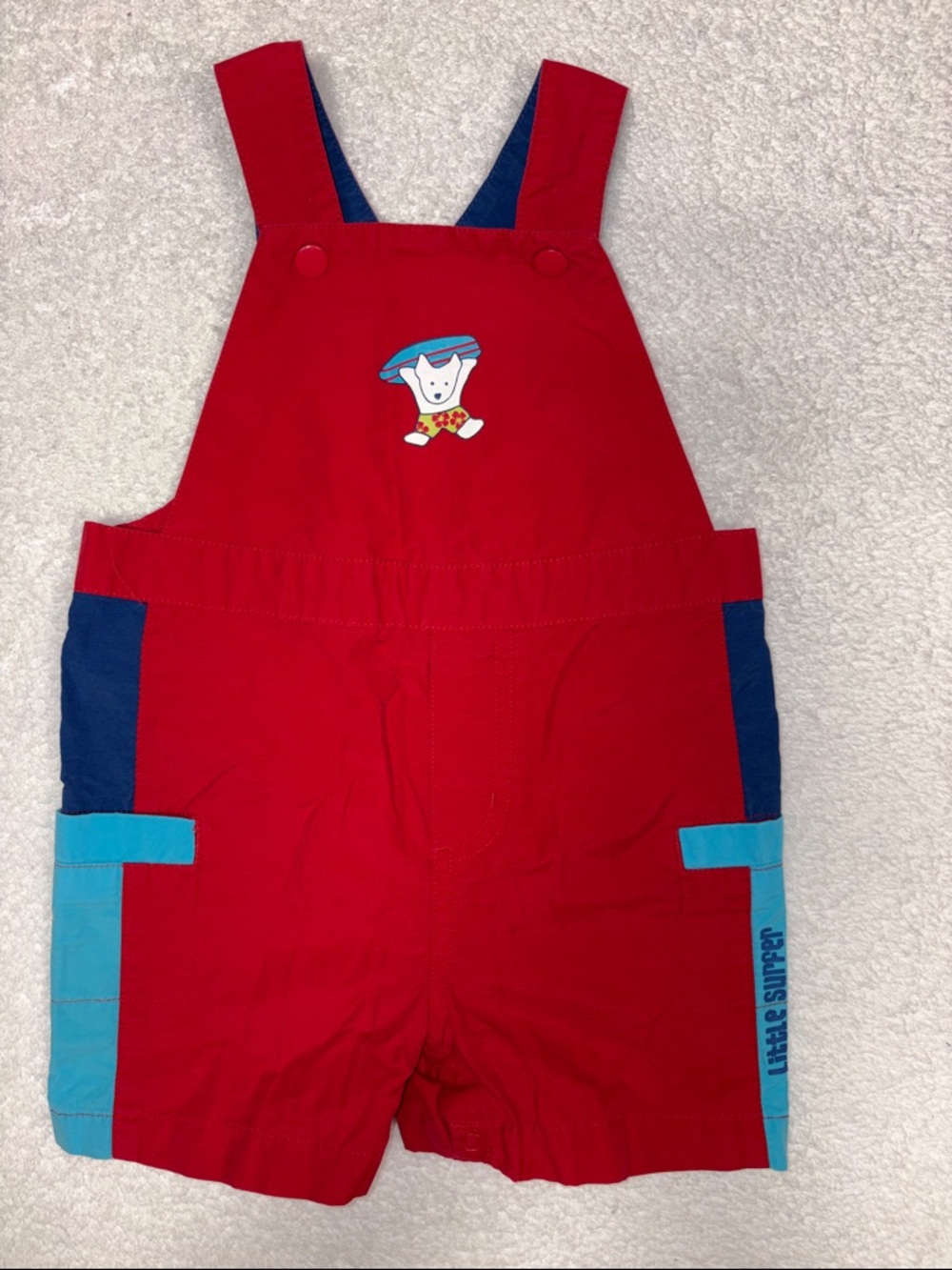 Gymboree vintage little surfer Red Short Overalls Euc boys 3/6m